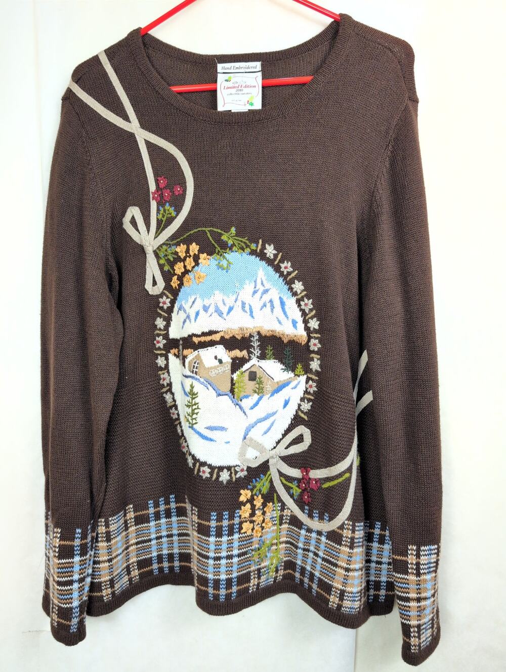 CJ Banks Limited Edition Hand Embroidered winter cabin sweater Sz 1X 143 of 300